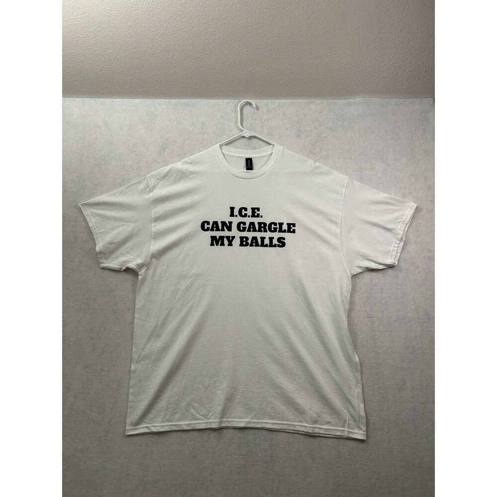 Anti Ice Funny Political Protest Graphic Shirt White Men 2XL Gildan Heavy Cotton